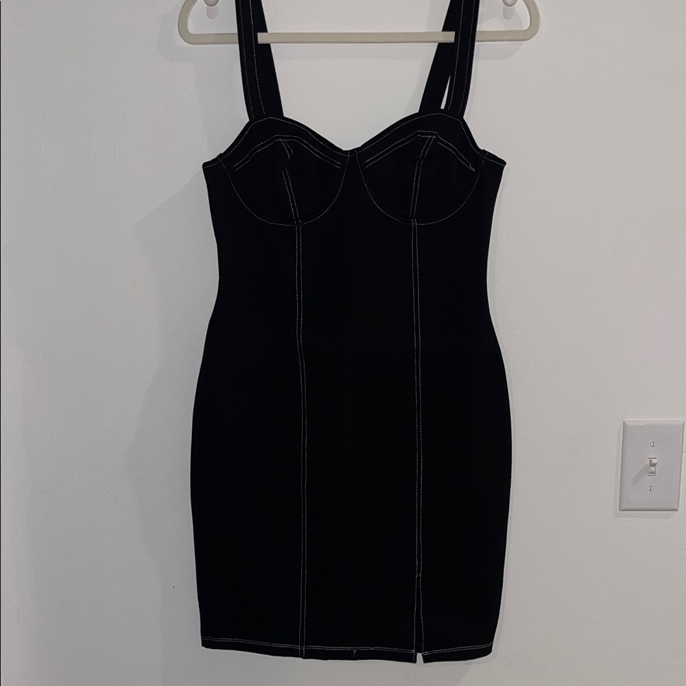 Astr Black Mini Dress with White Stitching